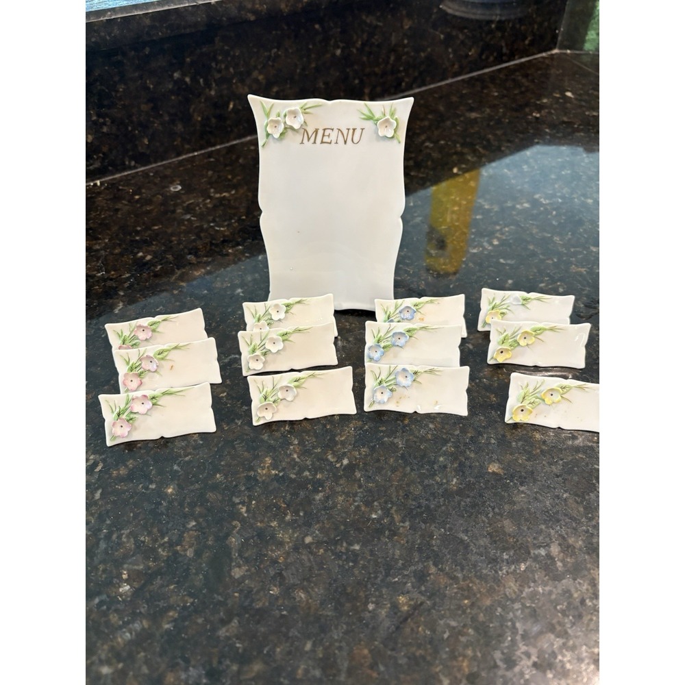 La Fleur Spung China menu and 12 Place cards Cottagecore Granmillennial Floral